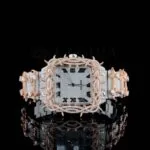 Cartior Roman Dial Thorn Bezel Two Tone Moissanite Watch with white dial and rose gold accents