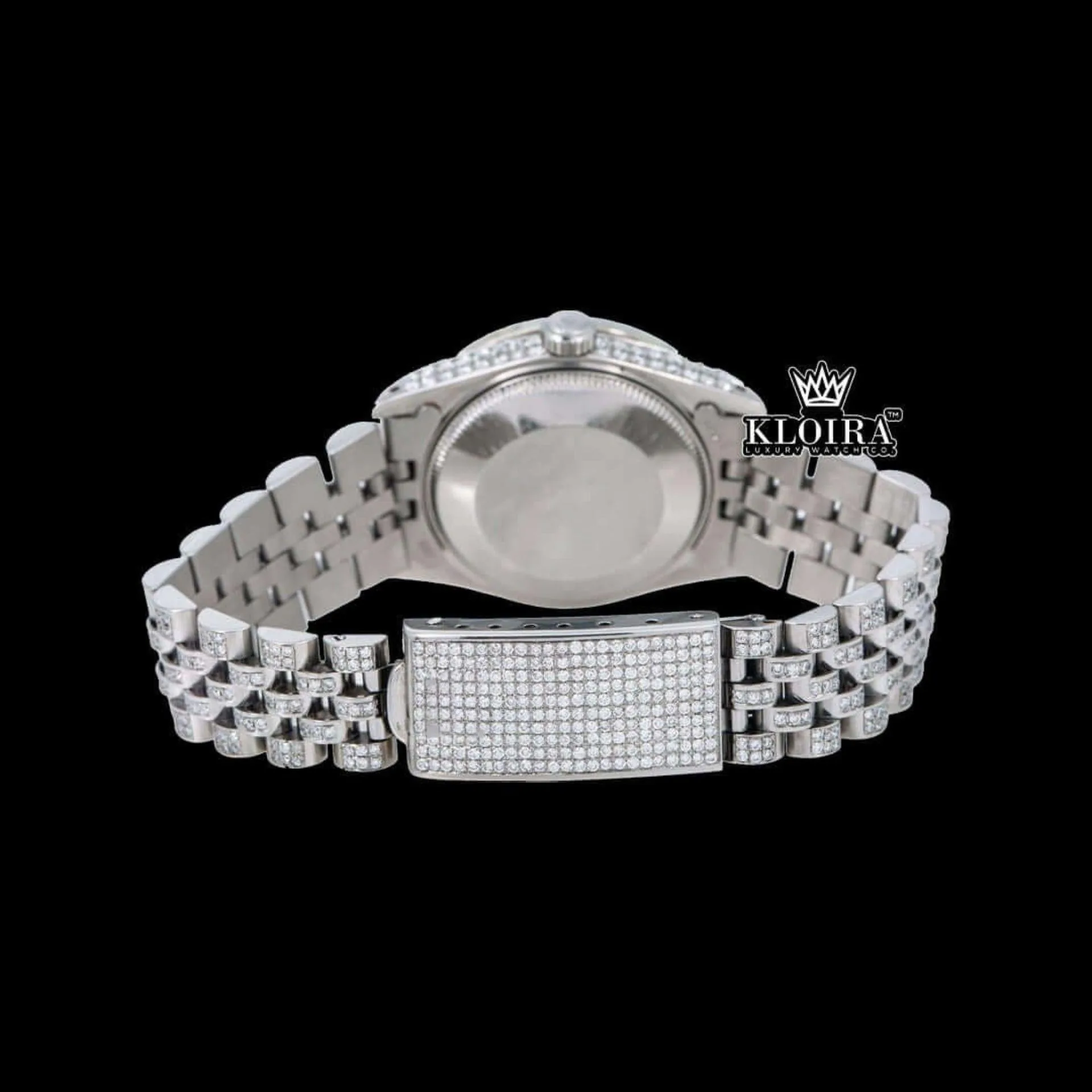 Roman Numeral Full Iced Out Silve Dial Moissanite Diamond Watch Caseback View
