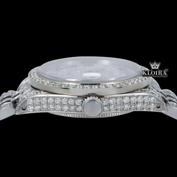 Roman Numeral Full Iced Out Silve Dial Moissanite Diamond Watch Crown View