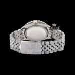 Roman Numerals Black Dial Diamond Link Strap Moissanite Watch Caseback View