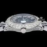 Roman Numerals Black Dial Diamond Link Strap Moissanite Watch Crown View