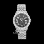Roles Roman Numerals Black Dial Moissanite Watch