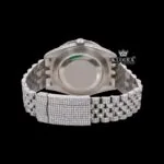 Roman Numerals Blue Dial Diamond Link Strap Fully Iced Out Moissanite Watch Caseback View
