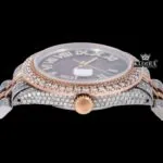 Roman Numerals Brown Dial Two Tone Iced Out Moissanite Watch Crown View