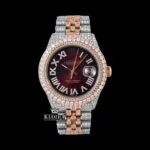 Roles Roman Numerals Brown Dial Two Tone Iced Out Moissanite Watch