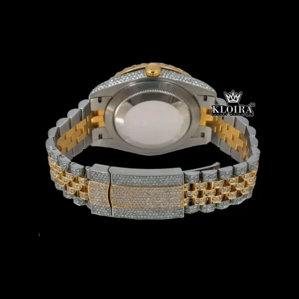 Roman Numerals Dial Diamond Bezel Two Tone Yellow Gold Moissanite Watch Caseback View