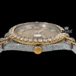 Roman Numerals Dial Diamond Bezel Two Tone Yellow Gold Moissanite Watch Crown View