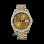 Roles Roman Numerals Dial Moissanite Watch - Two Tone Yellow Gold