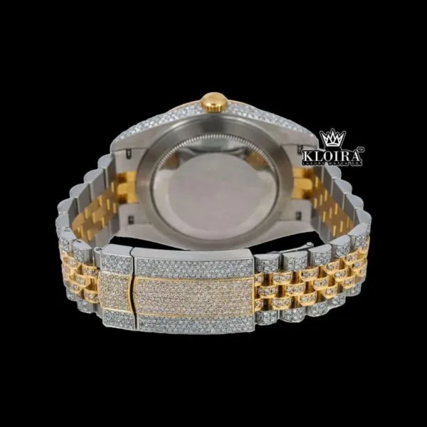 Roman Numerals Dial Two Tone Bust Down Moissanite Watch Caseback View