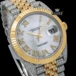 Roman Numerals Dial Two Tone Bust Down Moissanite Watch Close Up Dial View