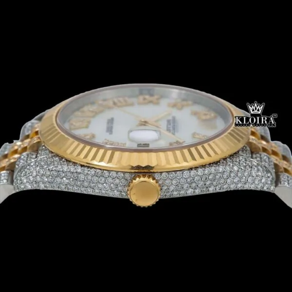 Roman Numerals Dial Two Tone Bust Down Moissanite Watch Crown View
