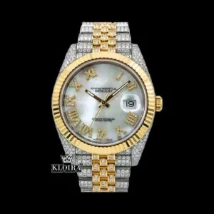Roles Roman Numerals Dial Two Tone Bust Down Moissanite Watch