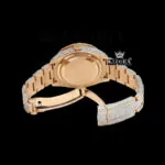 Roman Numerals Dual Time Dial Rose Gold Iced Out Moissanite Watch Caseback View