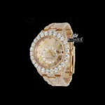 Roles Roman Numerals Dual Time Dial Moissanite Watch with Yellow Dial and Gold Plating