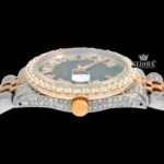 Roman Numerals Green Dial Two Tone Iced Out Moissanite Watch Crown View