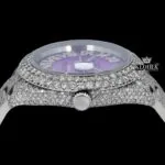 Roman Numerals Lavender Dial Full Iced Out Moissanite Watch Crown View