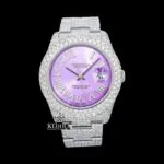 Roles Lavender Dial Full Iced Out Moissanite Watch with Roman Numerals