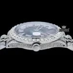 Roman Numerals Pearl Tone Dial Fully Iced Out Moissanite Watch Crown View