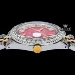Roman Numerals Red Dial Diamond Bezel Two Tone Moissanite Watch Crown View