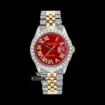 Roles Roman Numerals Red Dial Diamond Bezel Two Tone Moissanite Watch