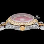 Roman Numerals Red Dial Two Tone Diamond Link Strap Moissanite Watch Crown View