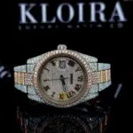 Roles Roman Numerals Rose Gold Dial Two Tone Iced Out Moissanite Watch