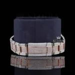 Roman Numerals Rose Gold Dial Two Tone Moissanite Watch Bracelet View