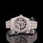 Roles Roman Numerals Rose Gold Dial Two Tone Moissanite Watch with Diamond Bezel