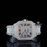 Cartior Roman Numerals Rose Gold Moissanite Watch with diamond bezel and rose dial