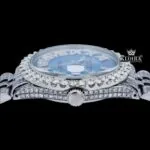 Roman Numerals Tiffany Blue Dial Diamond Link Strap Moissanite Watch Crown View