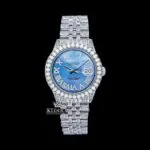 Roles Roman Numerals Tiffany Blue Dial Moissanite Watch with diamond accents and gold plating