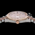 Roman Numerals Two Tone Rose Gold Dial Moissanite Diamond Watch Crown View