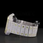 Roman Numerals Two Tone Yellow Dial Iced Out Moissanite Diamond Watch Left Side View