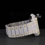 Roman Numerals Two Tone Yellow Dial Iced Out Moissanite Diamond Watch Right Side View