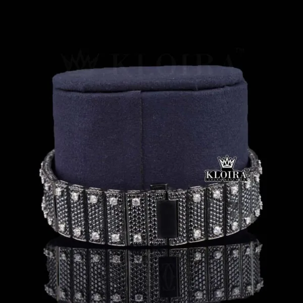 Roman Numerals White Dial Black Moissanite Diamond Watch Bracelet View