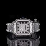 Cartior Roman Numerals White Dial Black Moissanite Diamond Watch
