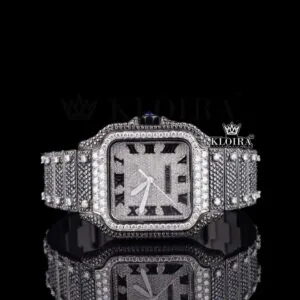 Cartior Roman Numerals White Dial Black Moissanite Diamond Watch
