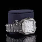 Roman Numerals White Dial Black Moissanite Diamond Watch Right Profile View