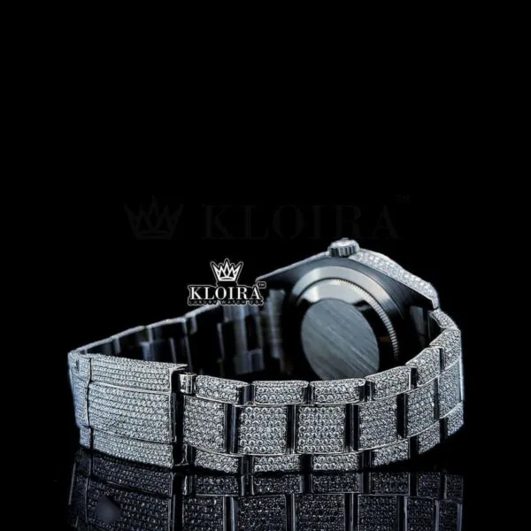 Roman Numerals White Dial Cushion Link Strap Moissanite Watch Back Cross View