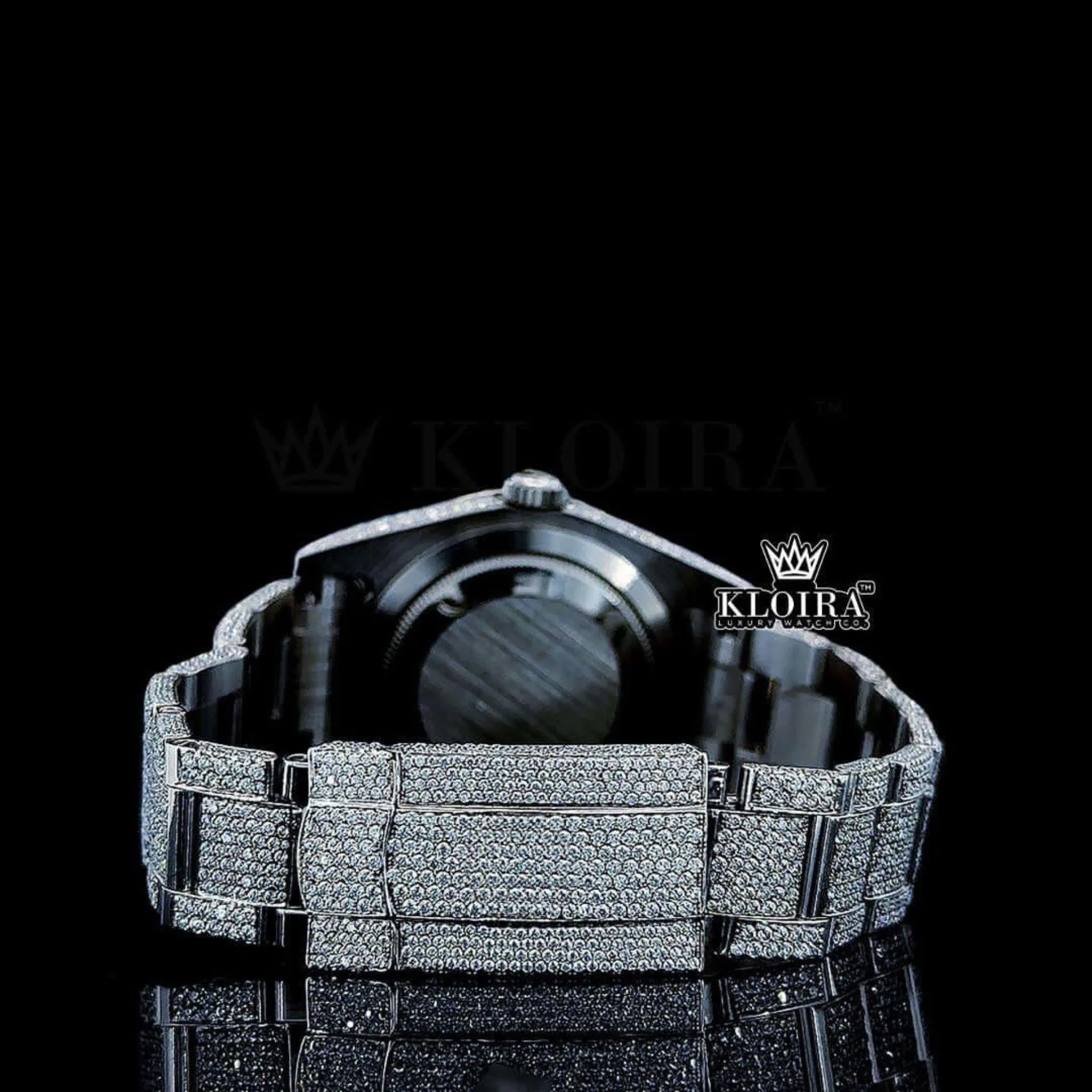 Roman Numerals White Dial Cushion Link Strap Moissanite Watch Caseback View