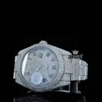 Roles Roman Numerals White Dial Cushion Link Strap Moissanite Watch