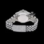 Roman Numerals White Dial Date Display Full Iced Out Moissanite Watch Caseback View