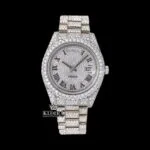 Roles Roman Numerals Day-Date Display Fully Iced Out Moissanite Watch