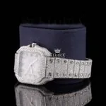 Roman Numerals White Dial Fully Iced Out Moissanite Diamond Watch Left Profile View