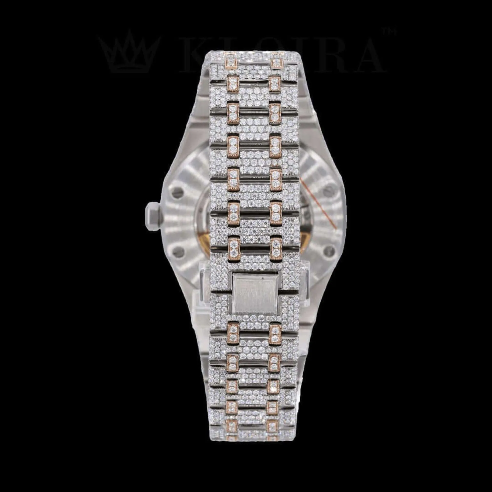 Rose Dial Two Tone AP Fully Iced Out Moissanite Diamond Watch Back Side View
