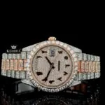 Roles Rose Gold Arabic Dial Two Tone Full Iced Out Moissanite Watch with sparkling diamonds