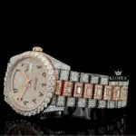 Rose Gold Arabic Dial Two Tone Full Iced Out Moissanite Diamond Watch Left Profile View