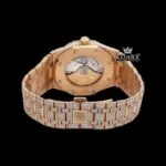 Rose Gold Arabic Numerals Moissanite Fully Iced Diamond Watch Caseback View