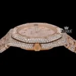 Rose Gold Arabic Numerals Moissanite Fully Iced Diamond Watch Crown View
