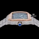 Rose Gold Bezel Blue Roman Dial Two Tone Moissanite Watch Crown View